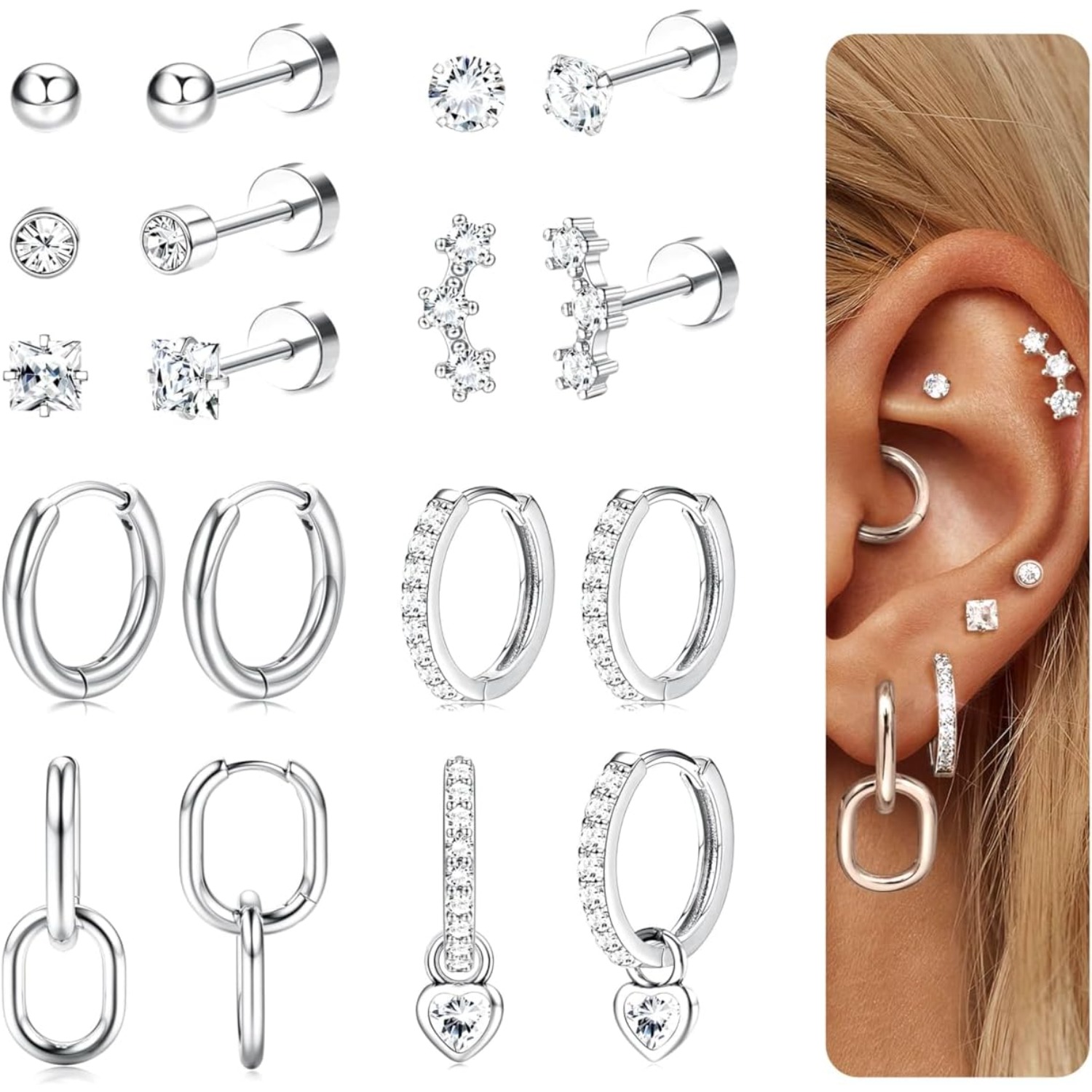 Body Jewelry Surgical Steel - Drperfect 2Pcs/1Pair Hypoallergenic FlatBack Stud Hoop