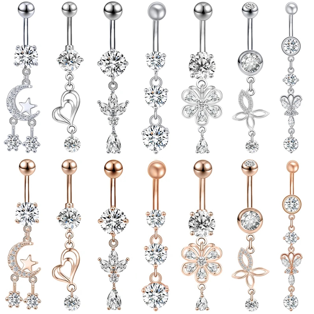 Body Jewelry Real Gold - ZS 14G 1 Zircon Hoa Bụng