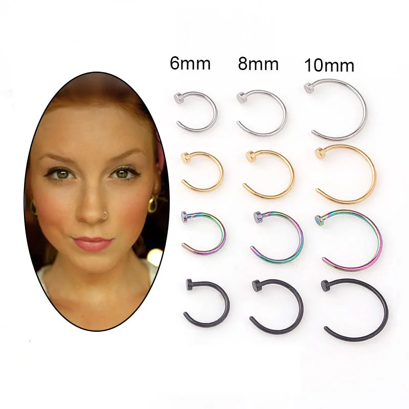 Body Jewelry Surgical Steel - 5pcs/lot 20G Nose Ring Hoop, 6mm/8mm/10mm