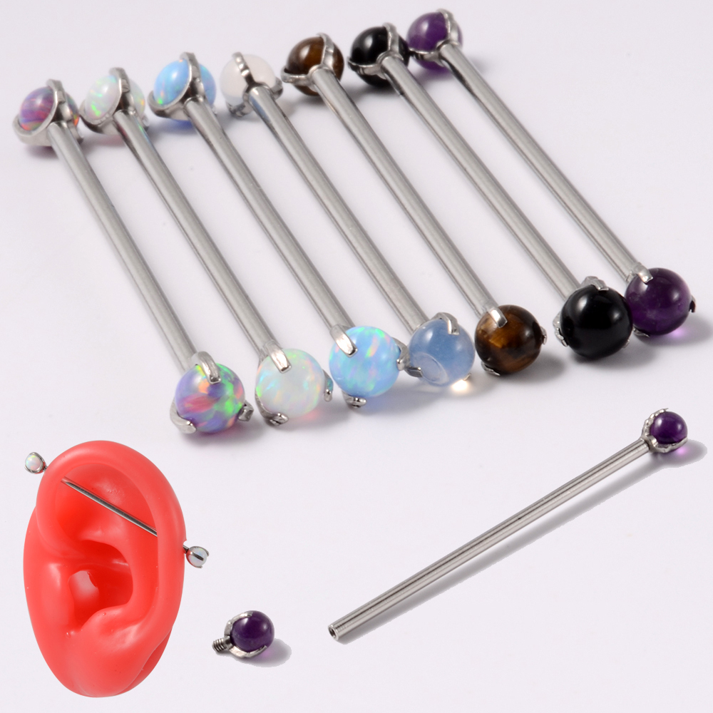 Body Jewelry Industrial - 1PC Phẫu Thuật Thép Prong Opal