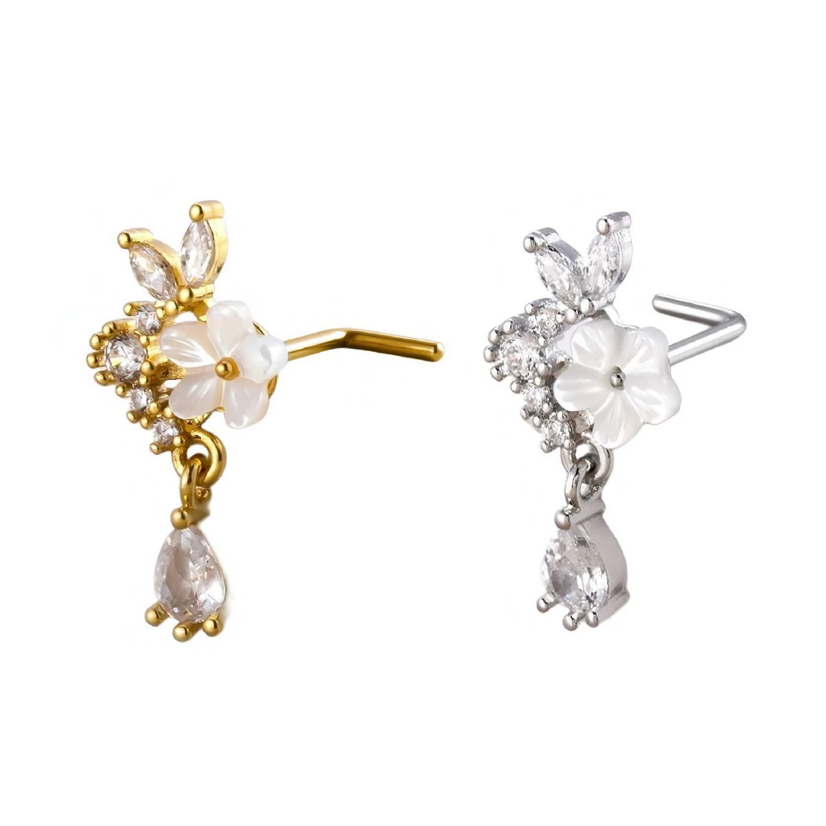 Gold Flower Nose Ring with Dan - đánh giá và giá Body Jewelry Surgical Steel