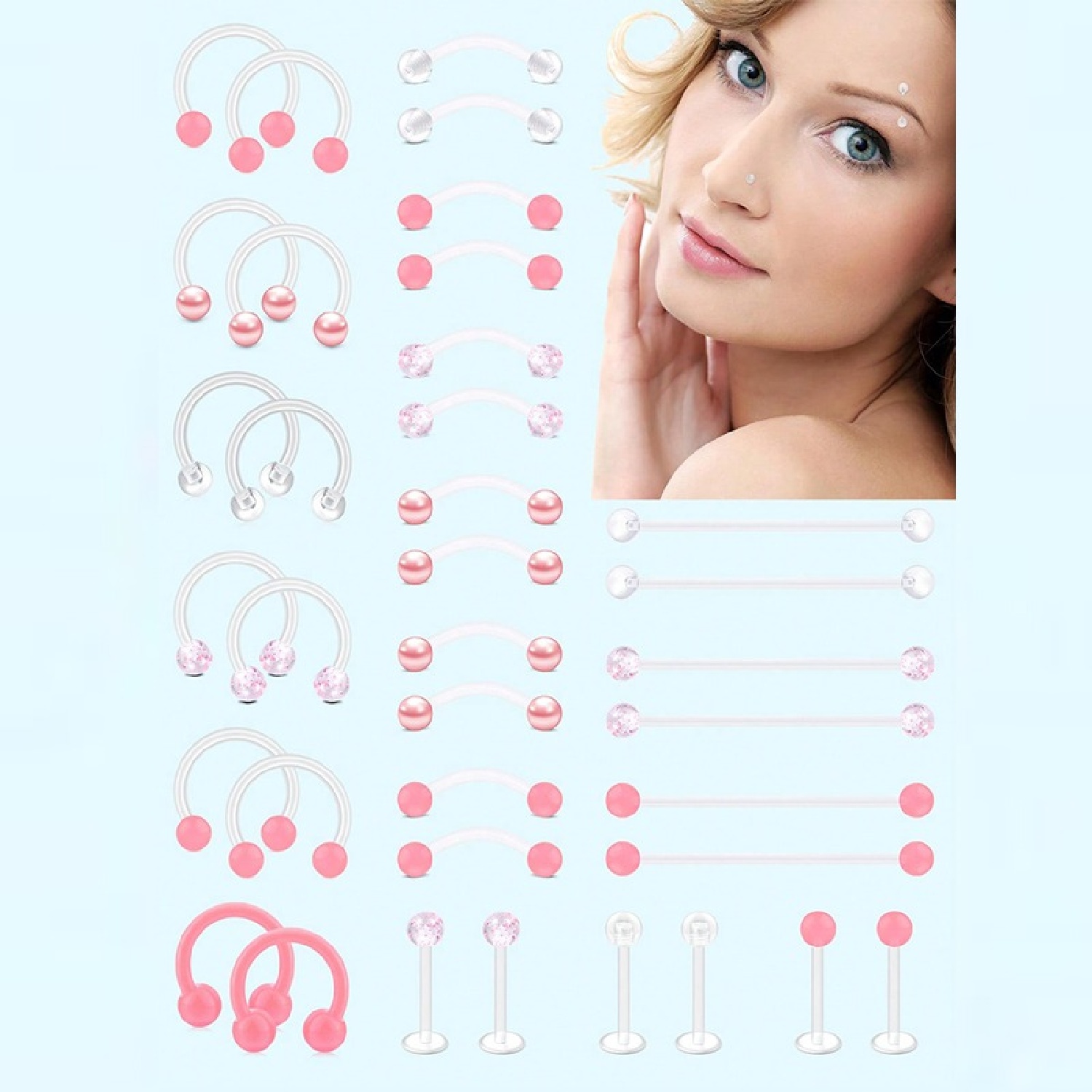 12pcs Clear Pink Industrial Pi - đánh giá và giá Body Jewelry Industrial