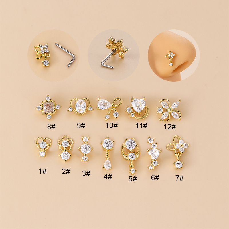 20G L-Shaped Cubic Zircon Nose - đánh giá và giá Body Jewelry Surgical Steel