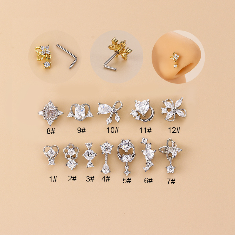 20G L-Shaped Cubic Zircon Nose - đánh giá và giá Body Jewelry Surgical Steel