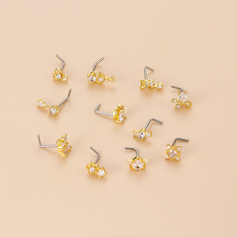 20G L-Shaped Cubic Zircon Nose - đánh giá và giá Body Jewelry Surgical Steel