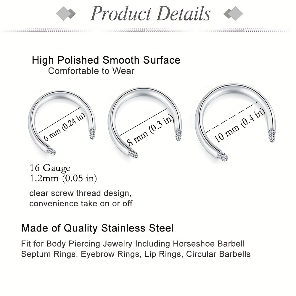 6/8/10/12/52pcs 16G Stainless  - đánh giá và giá Body Jewelry Industrial