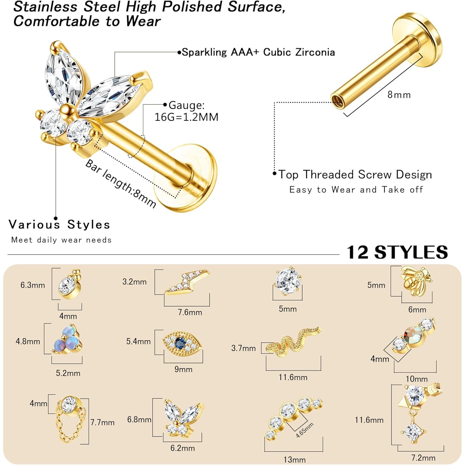 Bobisty 1Pc Cartilage Earrings - đánh giá và giá Body Jewelry Surgical Steel