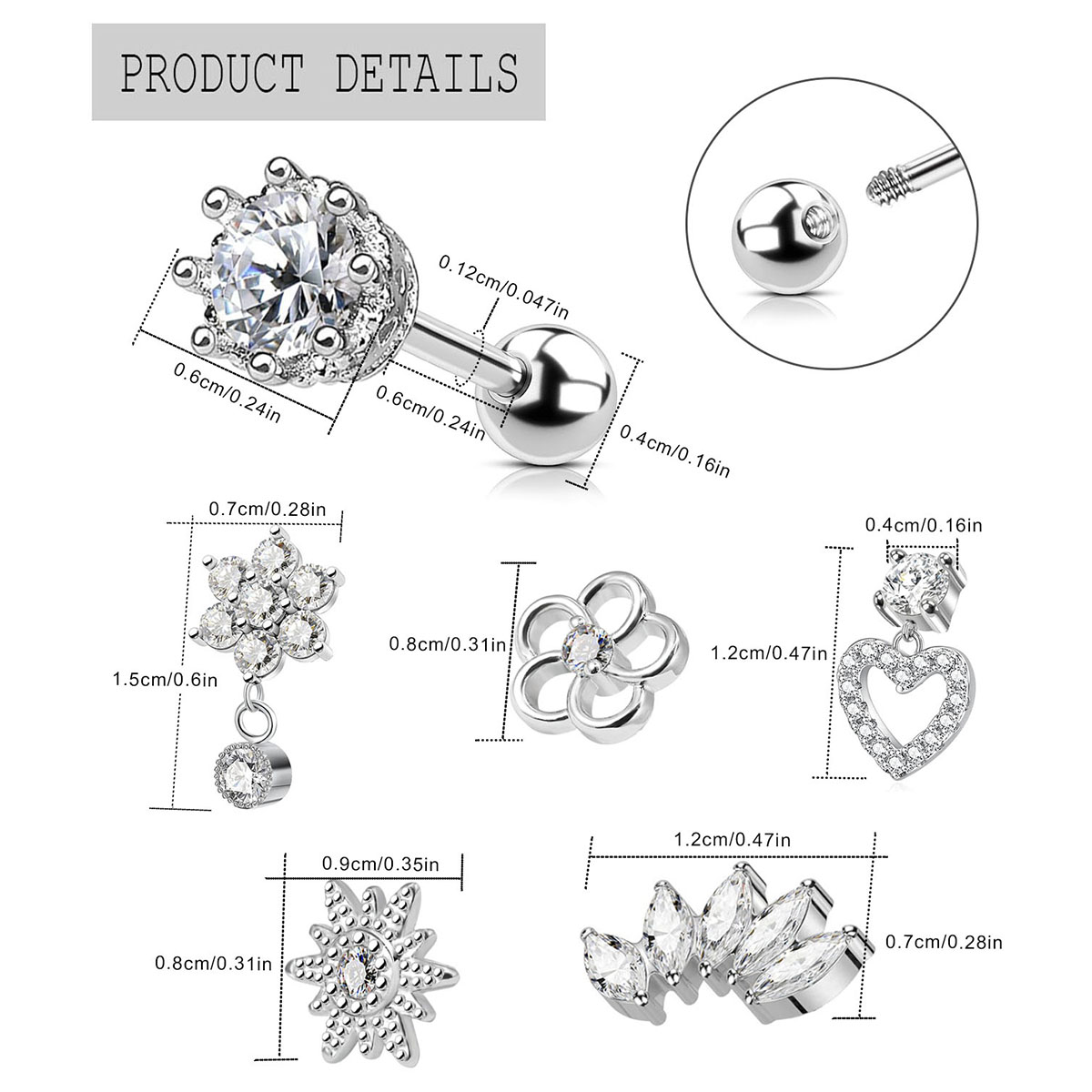 2pcs Cartilage Earrings Stud F - đánh giá và giá Body Jewelry Surgical Steel
