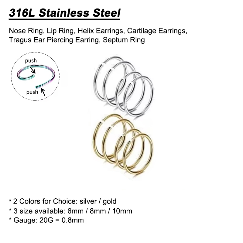6pcs/lot Hypoallergenic Nose R - đánh giá và giá Body Jewelry Surgical Steel